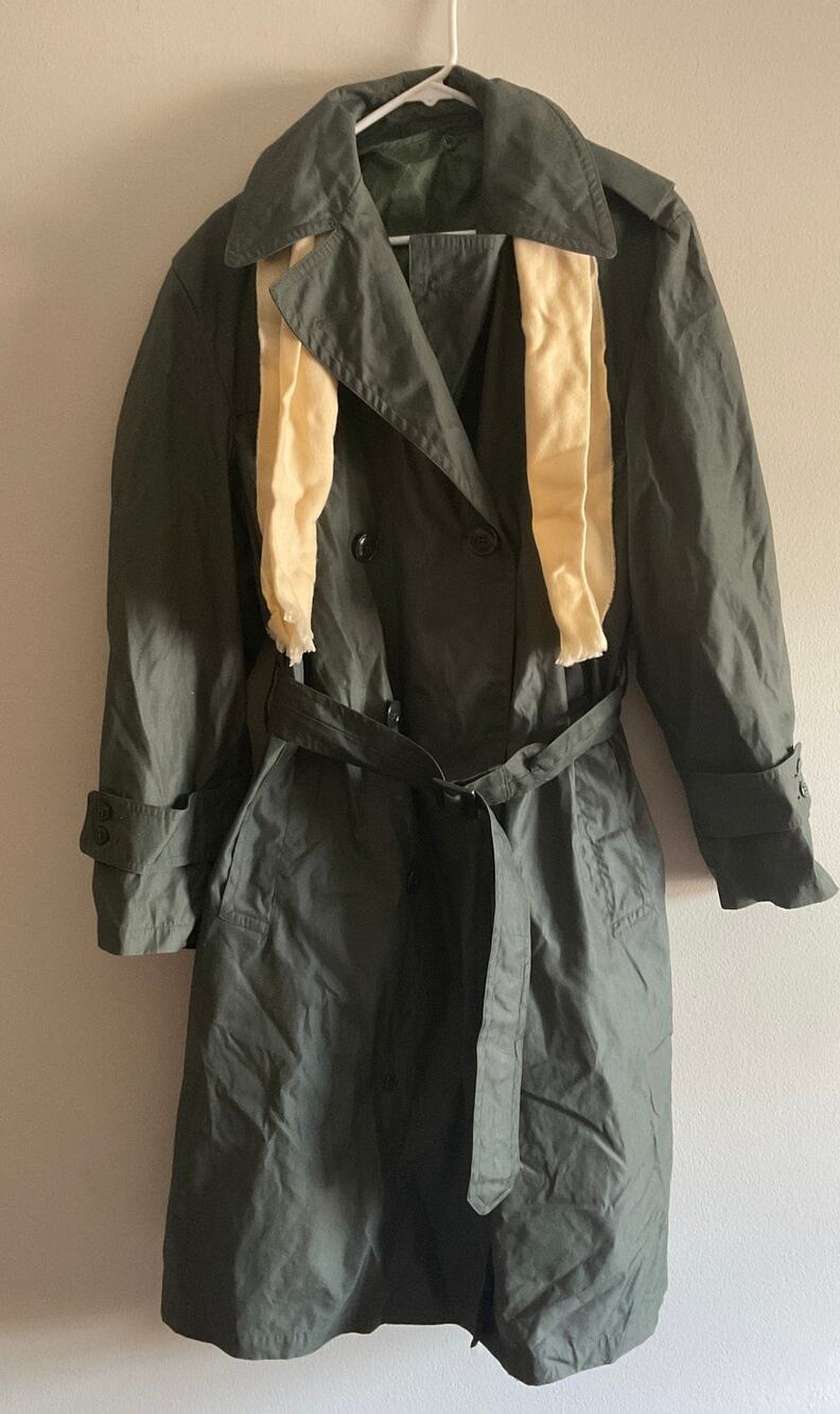 VTG MENS ARMY GREEN COTTON NYLON RAIN TRENCH COAT SZ M